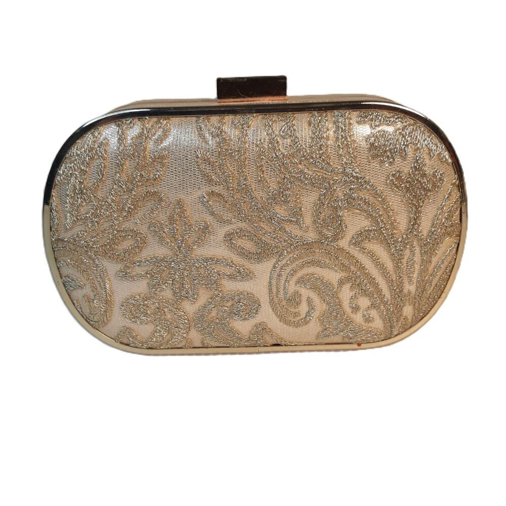 Lulu Townsend Gold Floral Clutch Handbag Party Wedding Date Night Event Festive - Picture 1 of 15